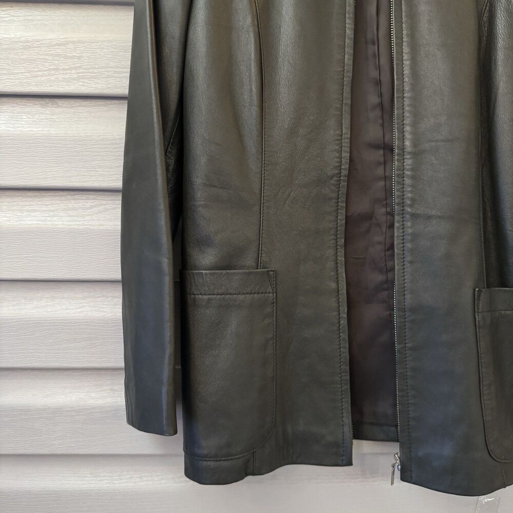 Alfani Black Lamb Leather Jacket Women’s Size 8 Zip Front Long Sleeve Coat - Picture 5 of 8